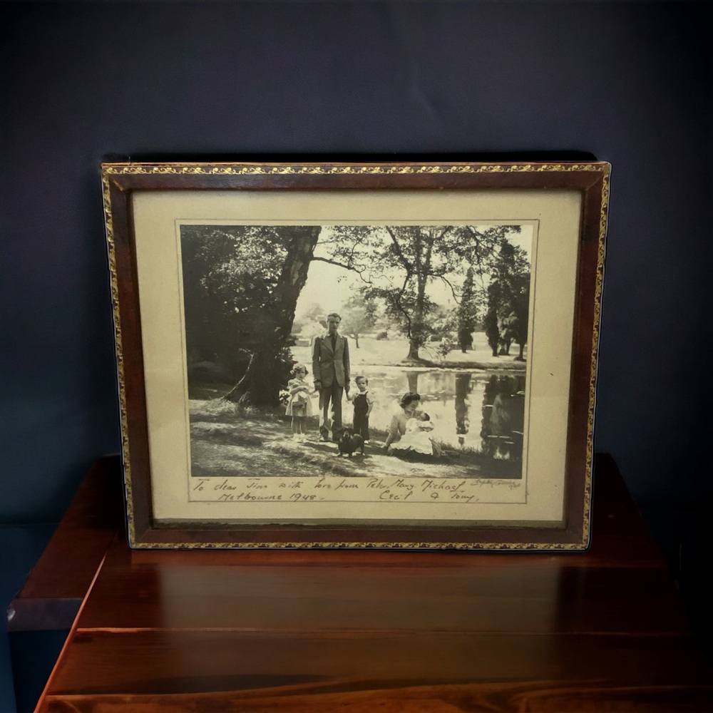 Mid-Century 1948 Photo/Leather Framed Picture of a Family
